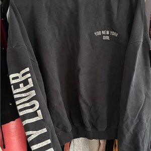 Pull&Bear Black Crewneck Sweater with Text Detail